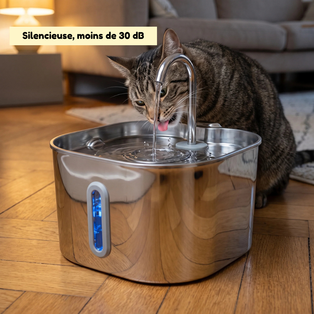 Fontaine à eau sans fil pour chat — 2,2L inox